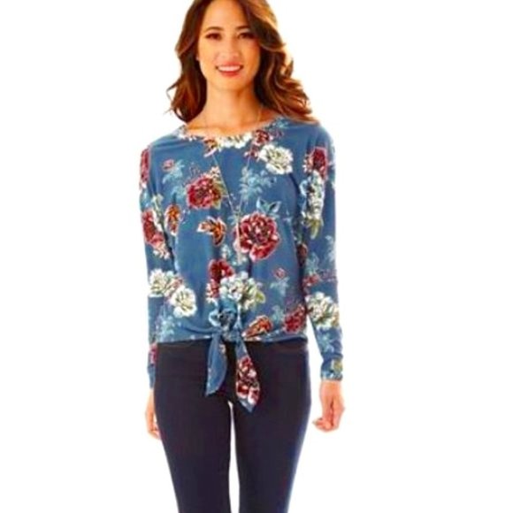 Iz Byer Floral Tie Front Top - Picture 1 of 8
